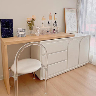 法式奶油风梳妆台斗柜一体实木转角书桌卧室简约现代高级感化妆桌