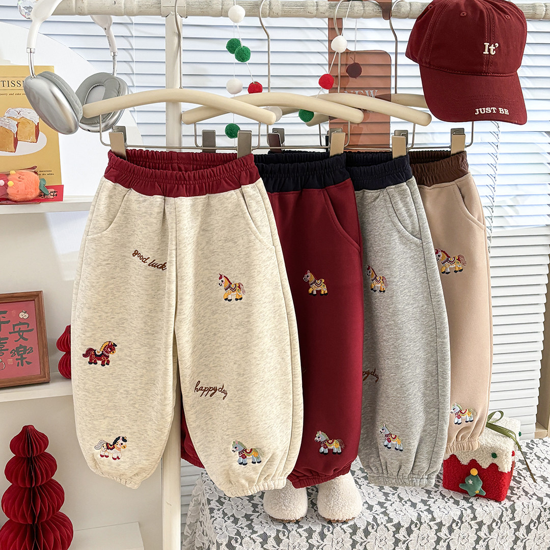 儿童休闲裤卫裤春款男童女童刺绣小马运动卫裤束脚裤洋气休闲裤子