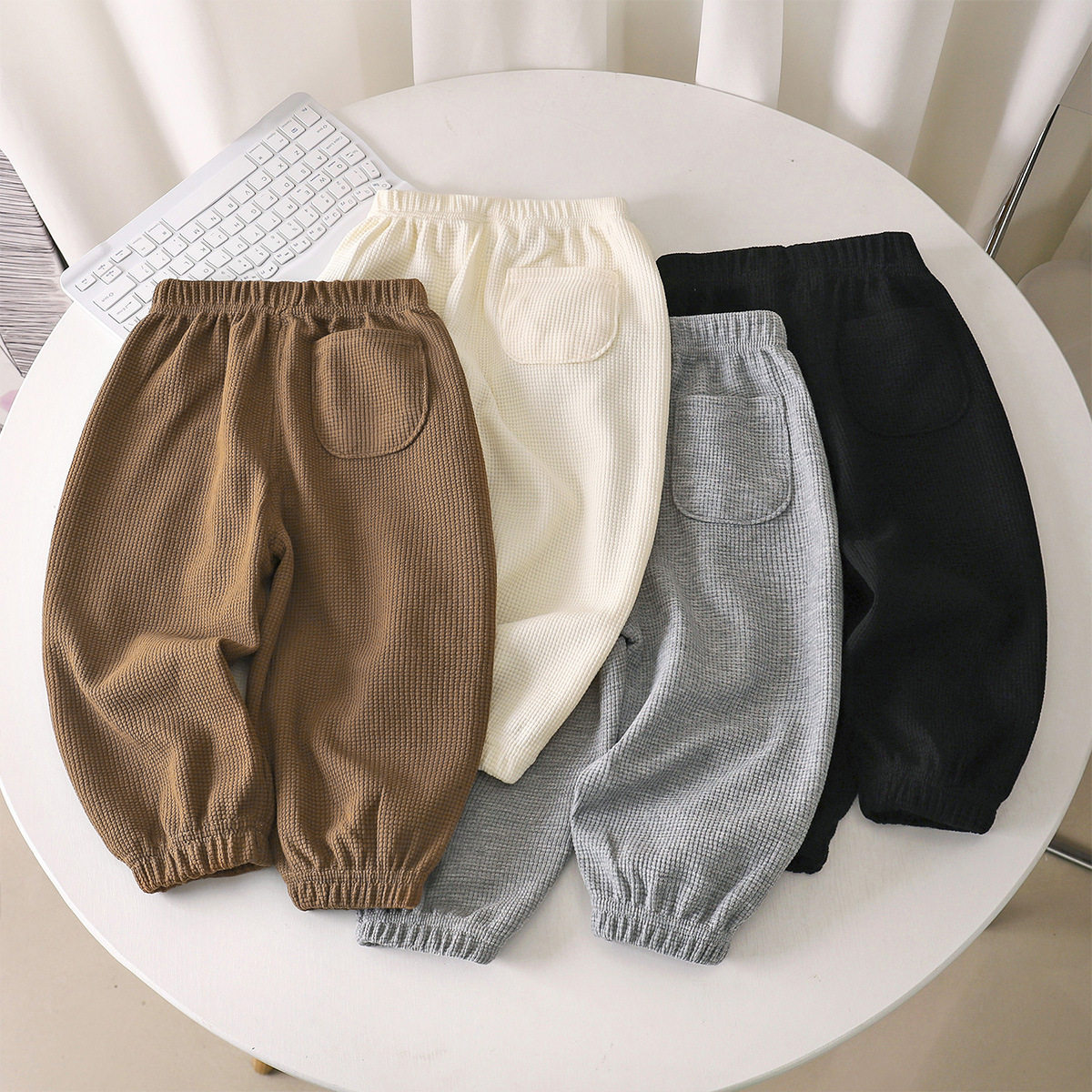 儿童裤子卫裤春秋季新款男童女童华夫格休闲裤宝宝洋气百搭运动裤