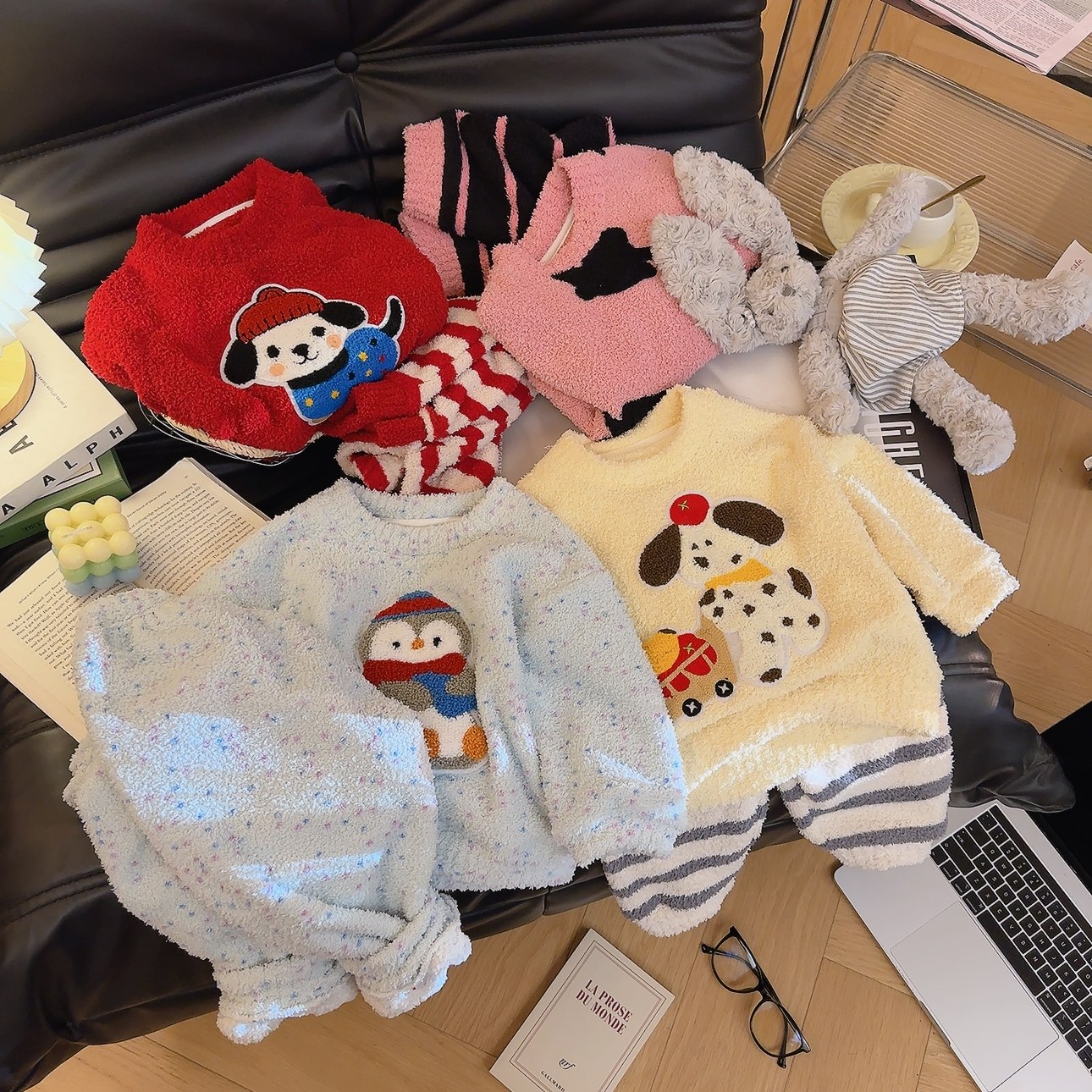 儿童家居服套装半边绒睡衣家居服亲子款秋冬新款男童女孩保暖软糯