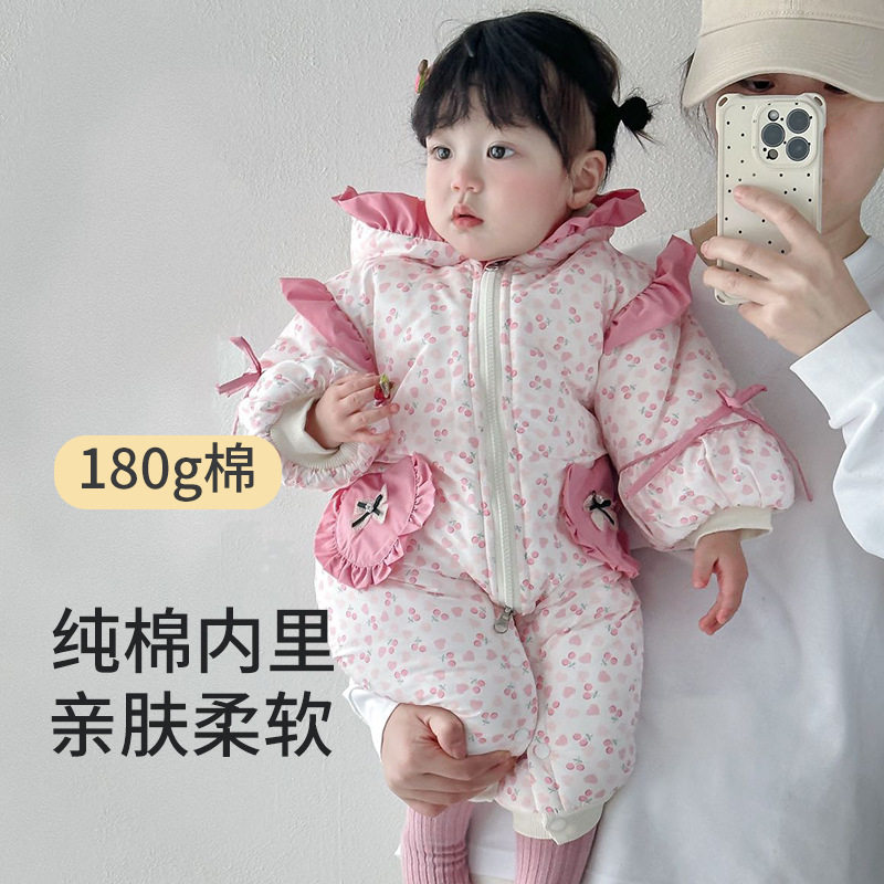 婴儿冬装宝宝外出服超萌洋气可爱冬季加绒加厚连体衣婴幼儿抱抱服