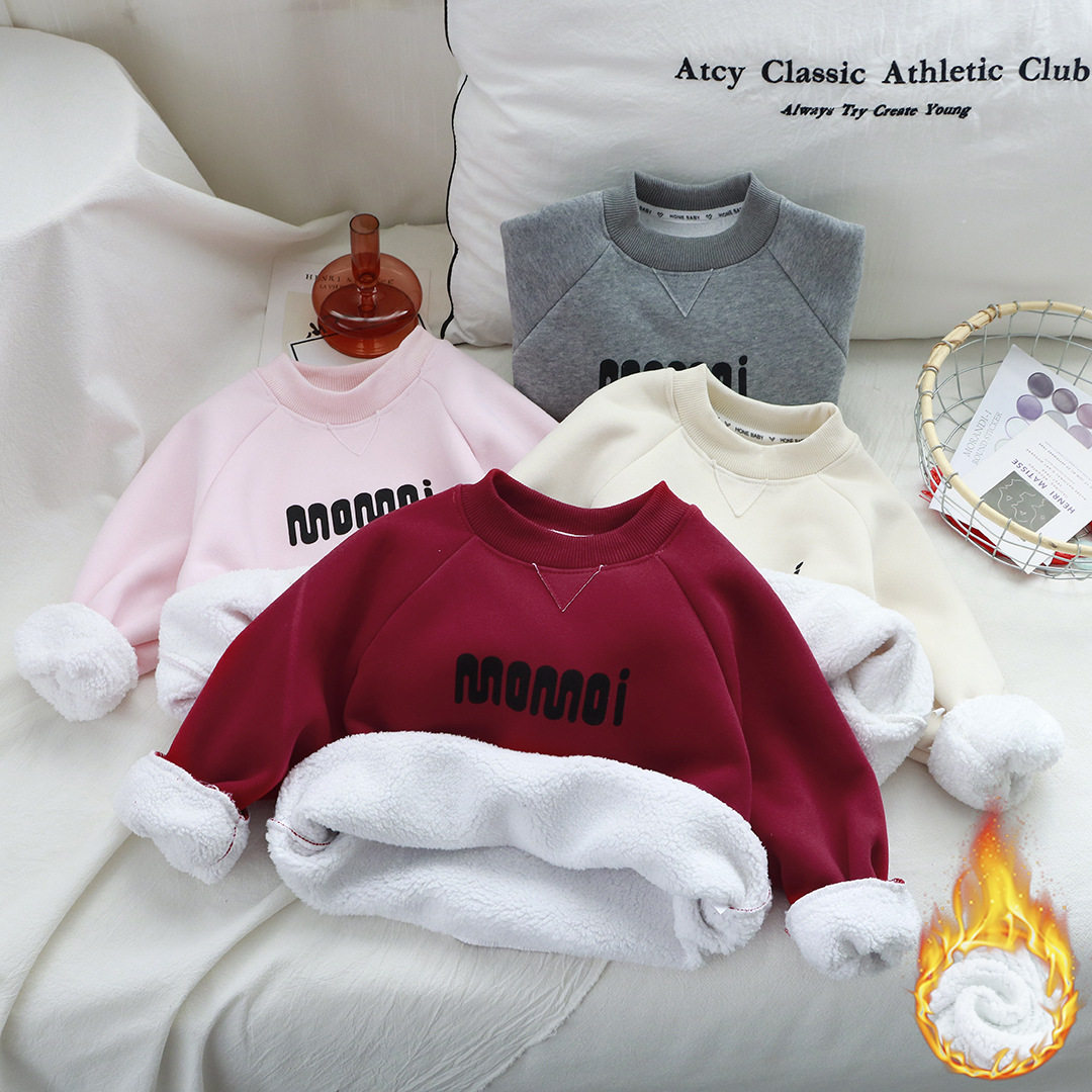 儿童加绒卫衣冬季新款加厚男童女童保暖宽松长袖上衣韩版百搭打底