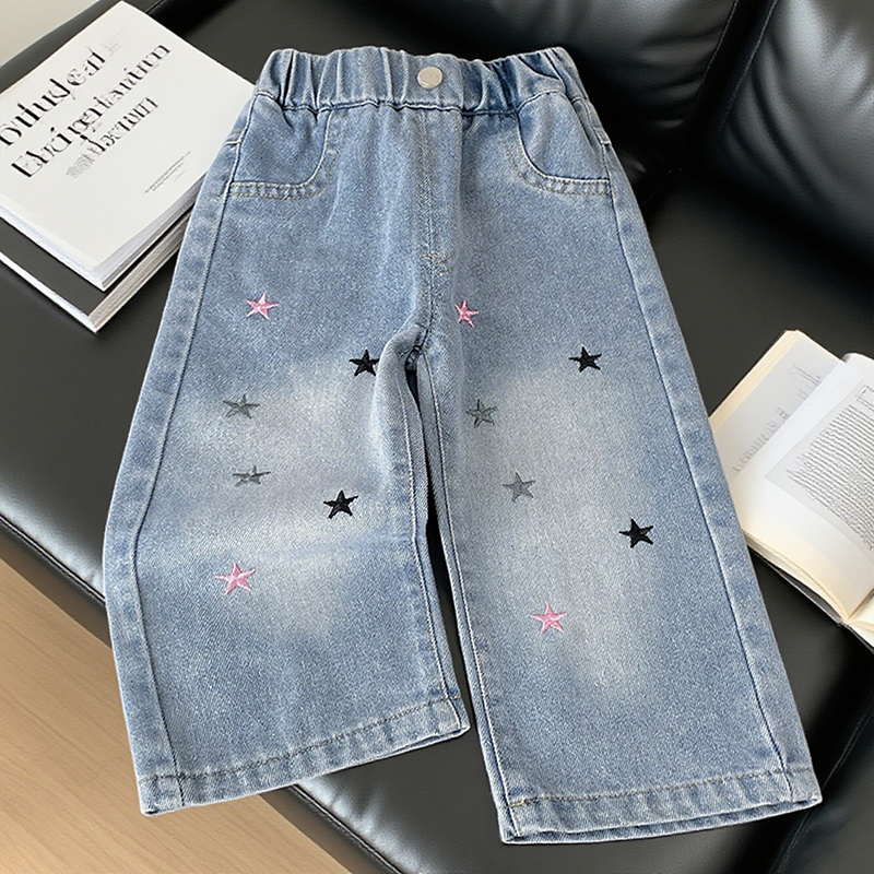 女童牛仔裤春秋季新款直筒阔腿水洗软牛仔女宝宝百搭宽松长裤子