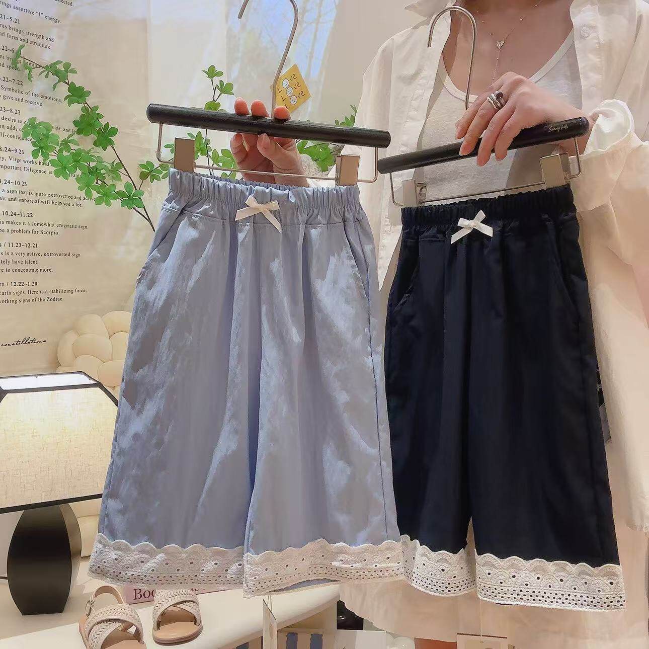 女童直筒九分裤夏季新款女童韩版蕾丝花边山本裤时尚经典休闲百搭