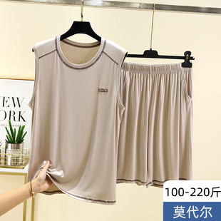 莫代尔男士背心短裤夏季薄款圆领无袖家居服大码宽松男款运动套装