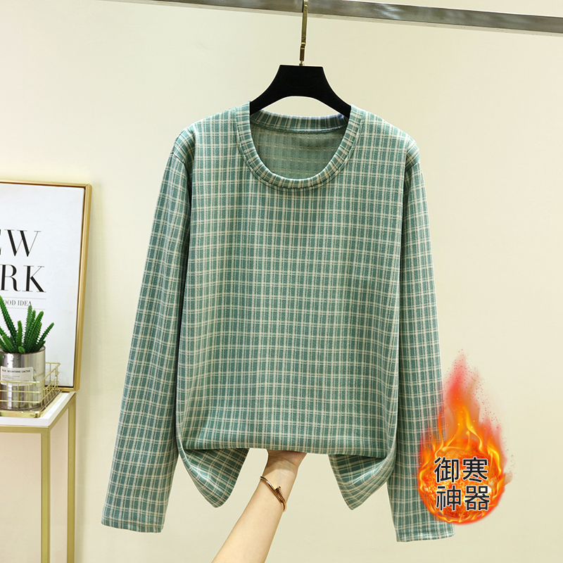 秋冬德绒格子长袖加绒t恤