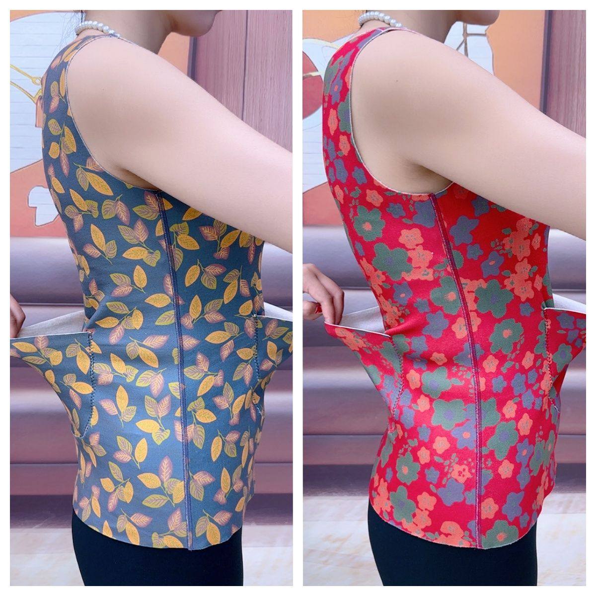 德绒保暖背心前后带兜放暖宝女短款有口袋护腰腹肚子艾绒打底内衣