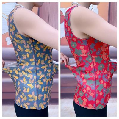 德绒保暖背心前后带兜放暖宝女短款有口袋护腰腹肚子艾绒打底内衣