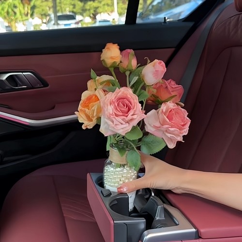 汽车载玫瑰花束摆件中控台扶手箱水杯位装饰高级七夕接女友氛围感