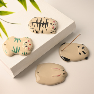 可爱熊猫香插陶瓷创意迷你香插托线香香托可爱卡通创意盘香托摆件