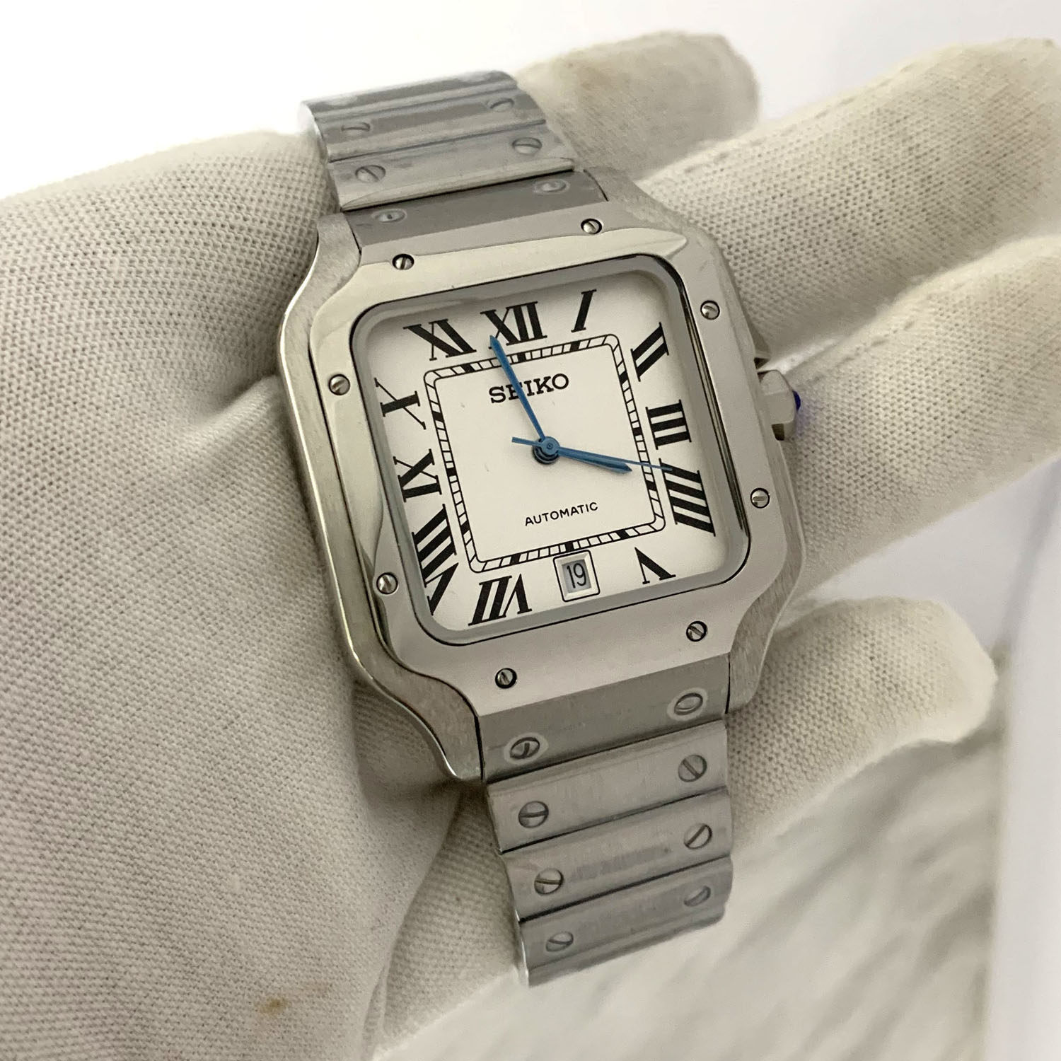 thumbnail for Small square watch unisex 38mm automatic 2813 movement watch fashion vintage small silver watch steel strap watch