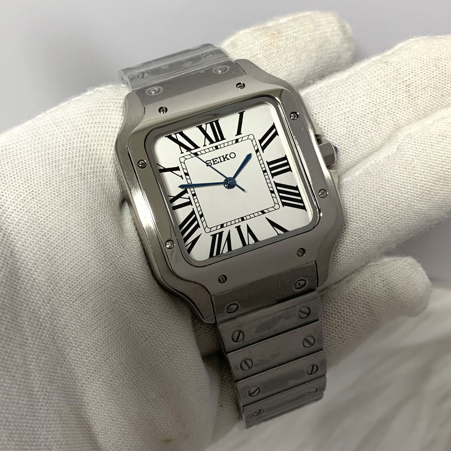 thumbnail for Small square watch unisex 38mm automatic 2813 movement watch fashion vintage small silver watch steel strap watch