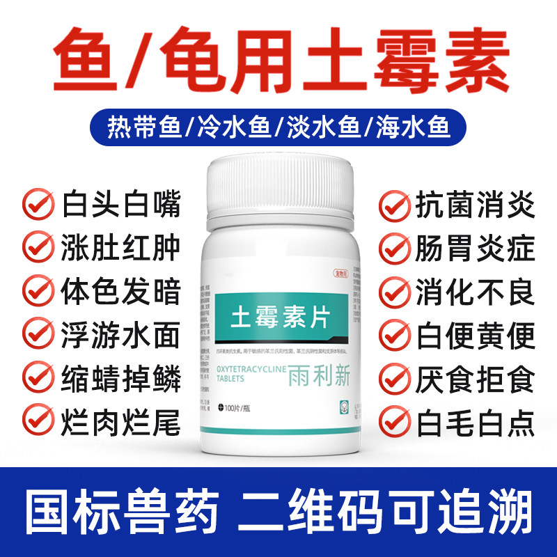 土霉素水族鱼药黄粉乌龟药片治疗鱼病专用兽用鸡鸭锦鲤鱼烂身烂尾