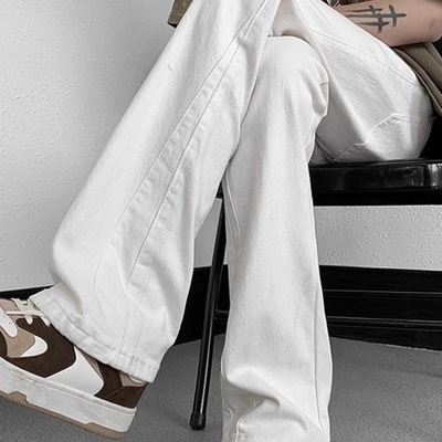 纯白色牛仔裤男款高级感美式高街