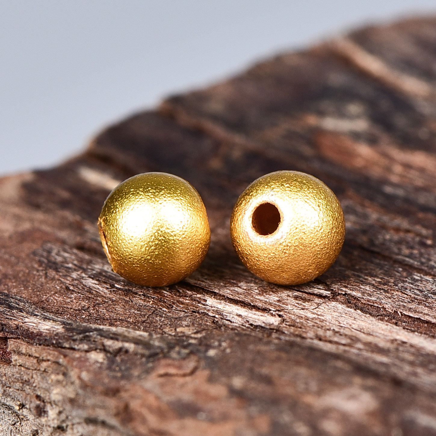 单颗古法沙金圆珠子磨砂保色圆珠金色珠diy手工编织金珠手链配件