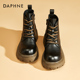 达芙妮大头马丁靴女加绒2025新款 秋冬季 厚底英伦风真皮小个子短靴