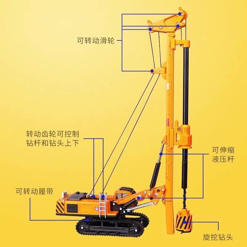 합금 엔지니어링 차량 모델 회전 드릴링 장비 크롤러 굴착기 파일 드라이버 건설 현장 슬롯 기관차 장식 소년