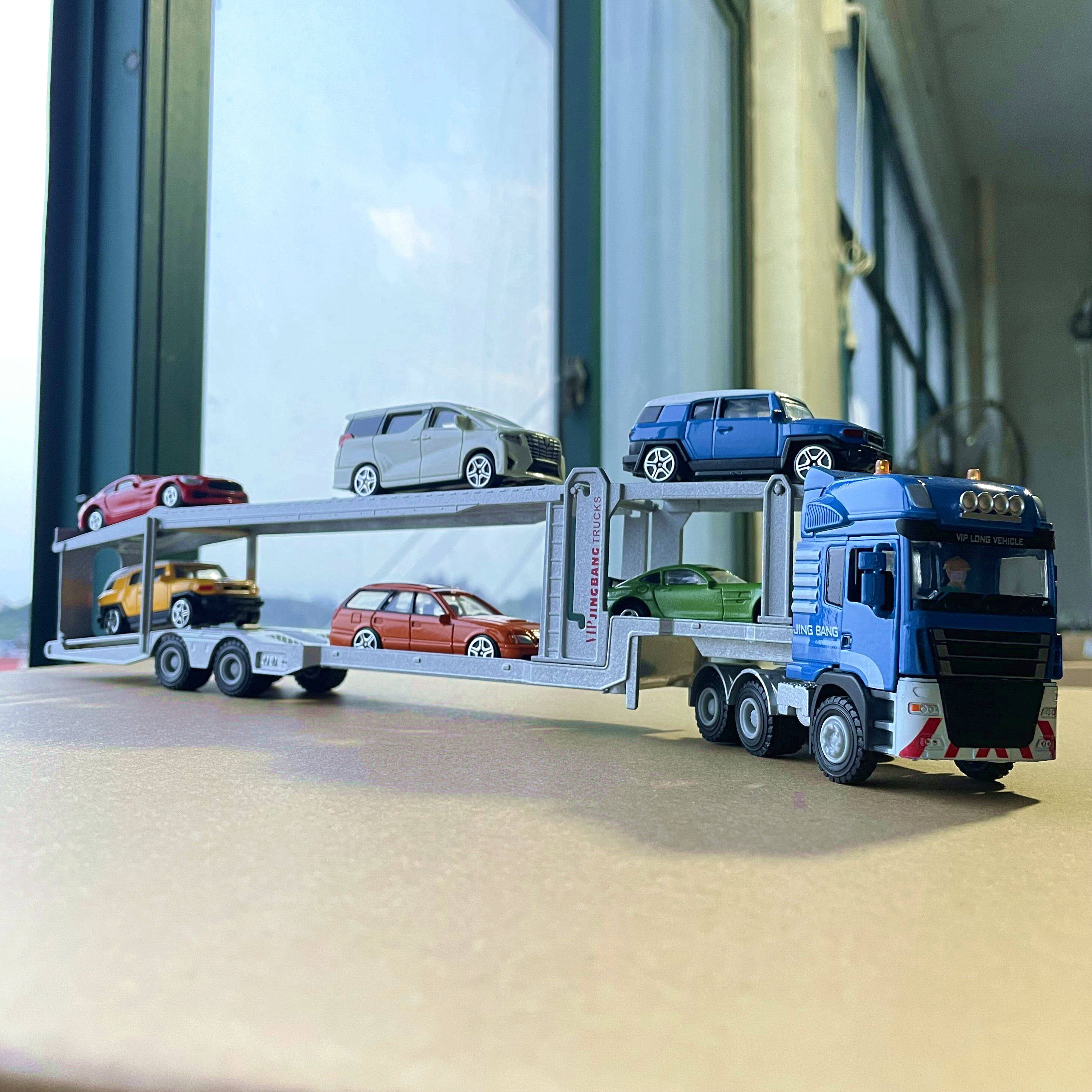 합금 자동차 운송업자 장난감 모델 더블 데커 헤비 듀티 플랫 베드 트레일러 모조 진짜 소년 트레일러 장난감