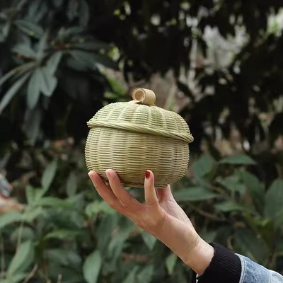 竹编茶叶罐南瓜篮带盖子坚果篮