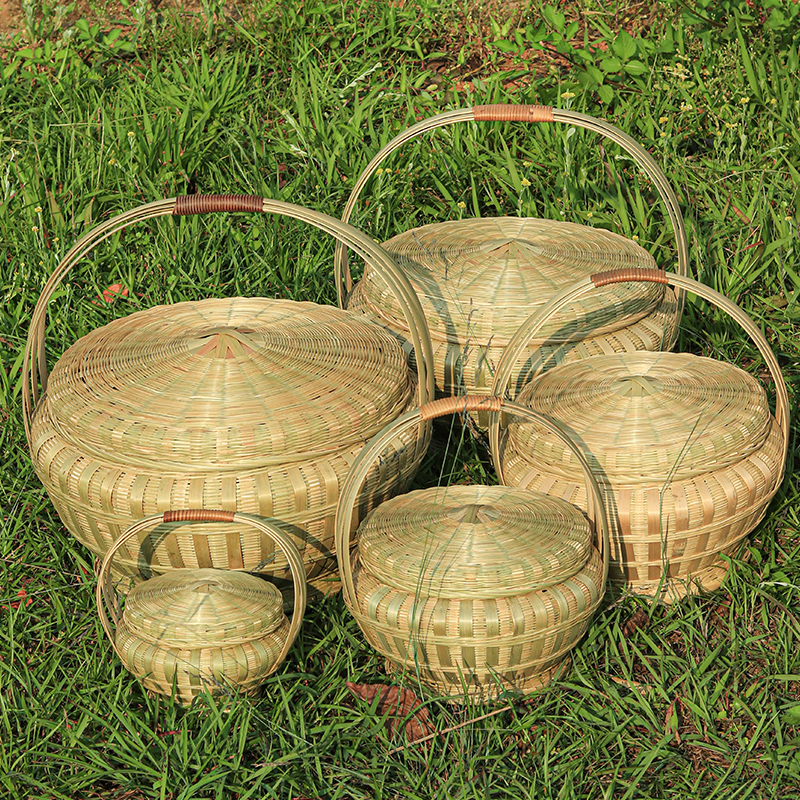 拜財神籃竹編手提帶蓋復古結婚籃