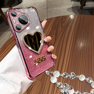 适用于华为Pura80手机壳pura80pro时尚镶钻女款p80pro+带镜子pura80ultra防摔p70气囊p60全包p50E创意挂绳P40