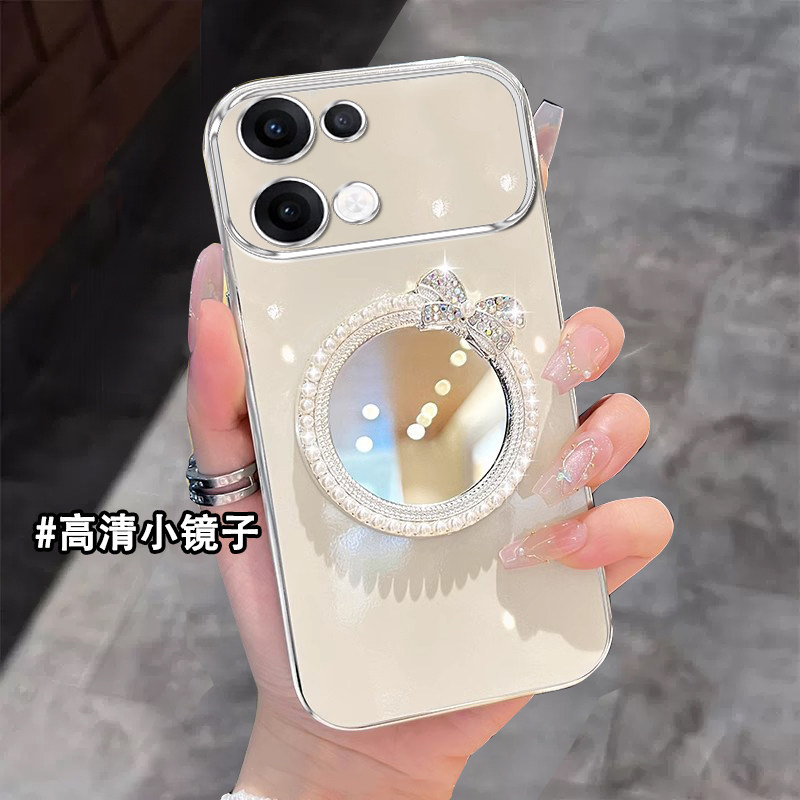 适用oppoReno13手机壳曲面屏reno12简约reno11防摔reno10创意reno9超薄reno8带镜子reno7女款reno6镶钻5支架