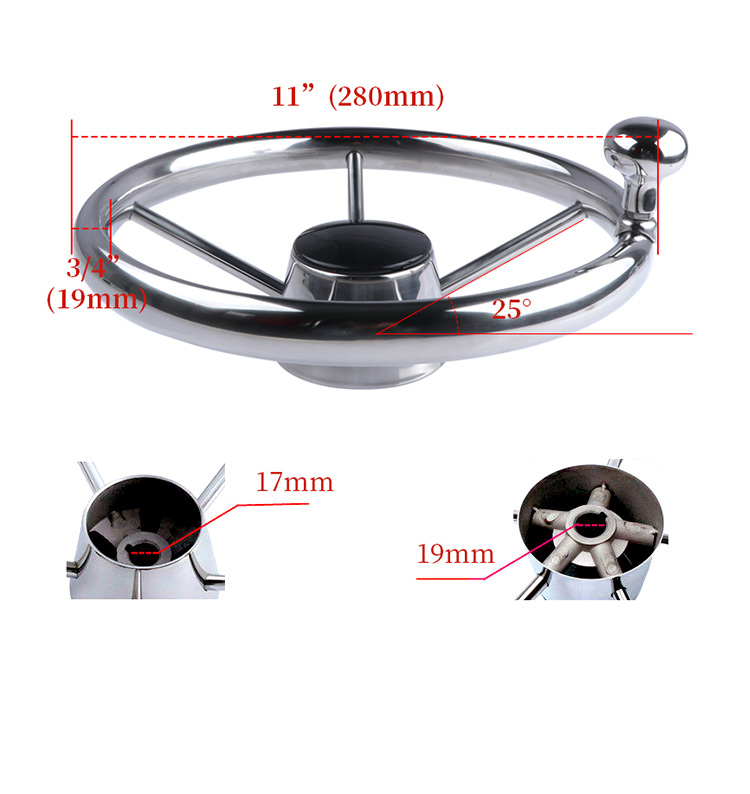 不锈钢方向盘游艇船用五金配件助力球方向盘船舶舵机专用