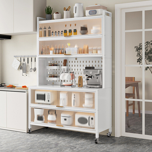 2025新款轻奢高级感多功能厨房餐边柜靠墙一体储物柜钢制置物架