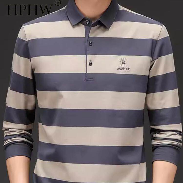 2025春秋新款男士长袖条纹T恤秋季中年翻领宽松时尚卫衣POLO衫