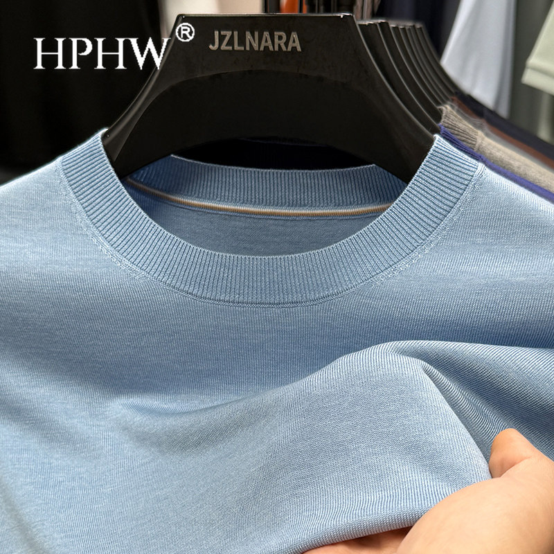 莱赛尔天丝针织短袖t恤男圆领2025新款纯色简约高级感男士打底衫