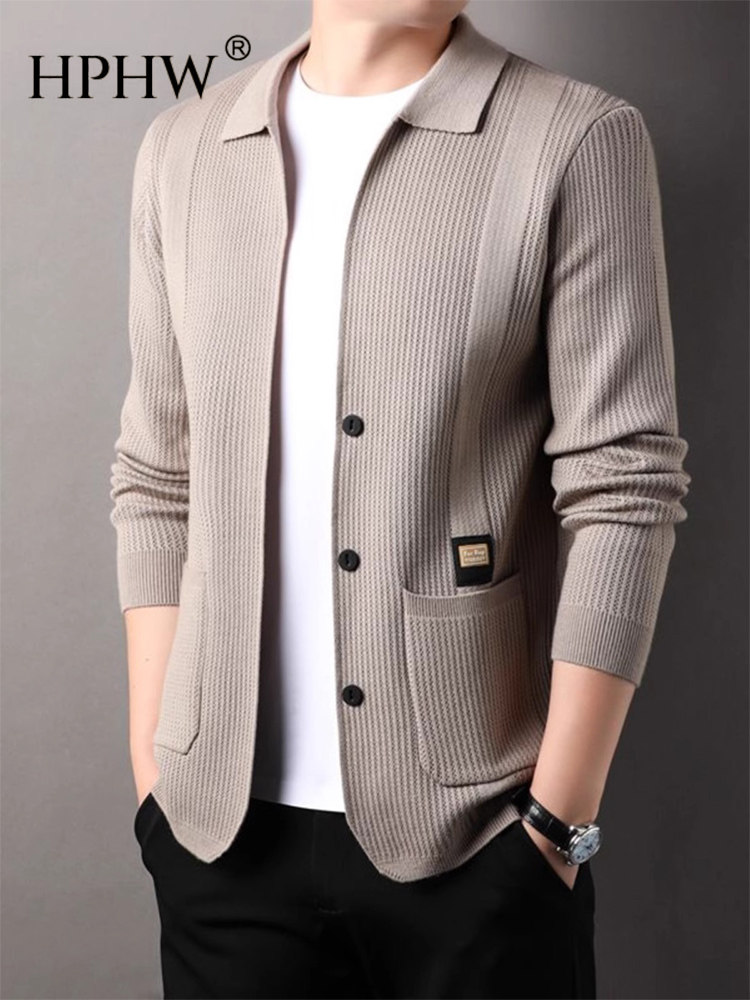 针织开衫男士外套修身2025秋季新款韩版翻领休闲轻奢商务休闲外穿