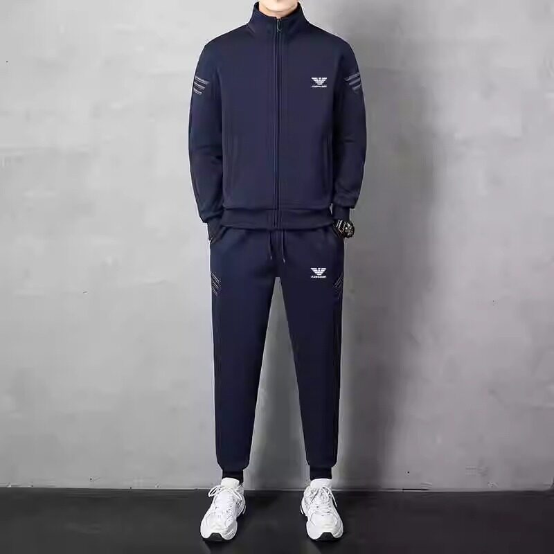 2025新款休闲运动套装男士春秋潮流外套开衫立领卫衣透气三件套