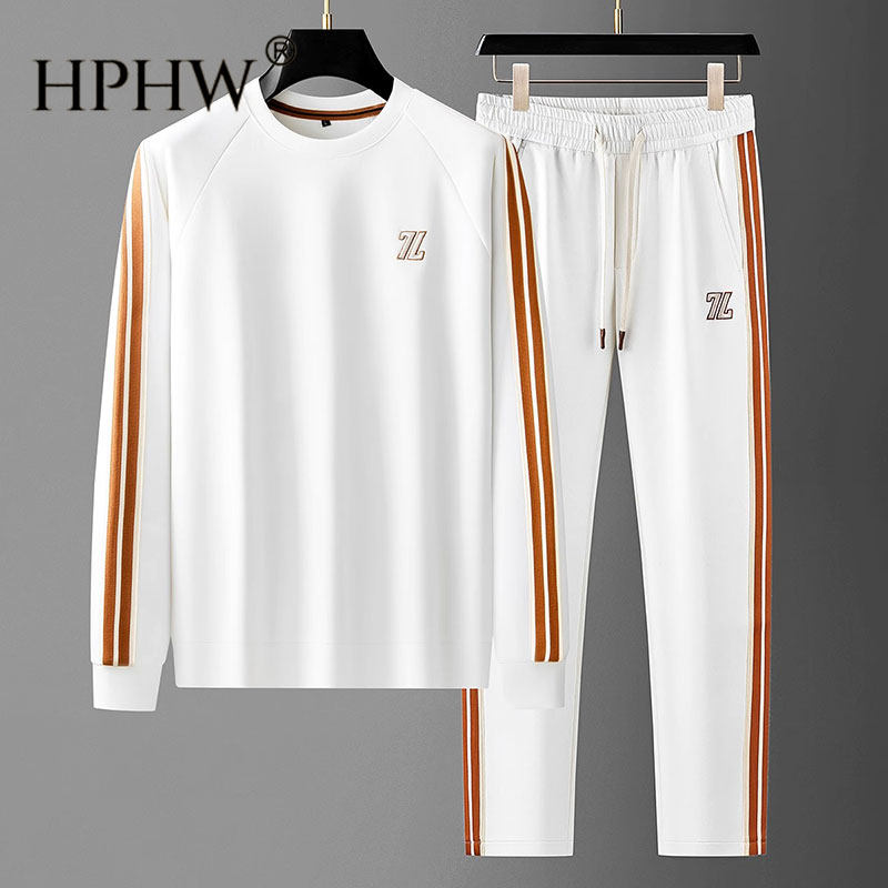 春季新款时尚轻奢空气层太空棉两件套运动服男士卫衣休闲运动套装