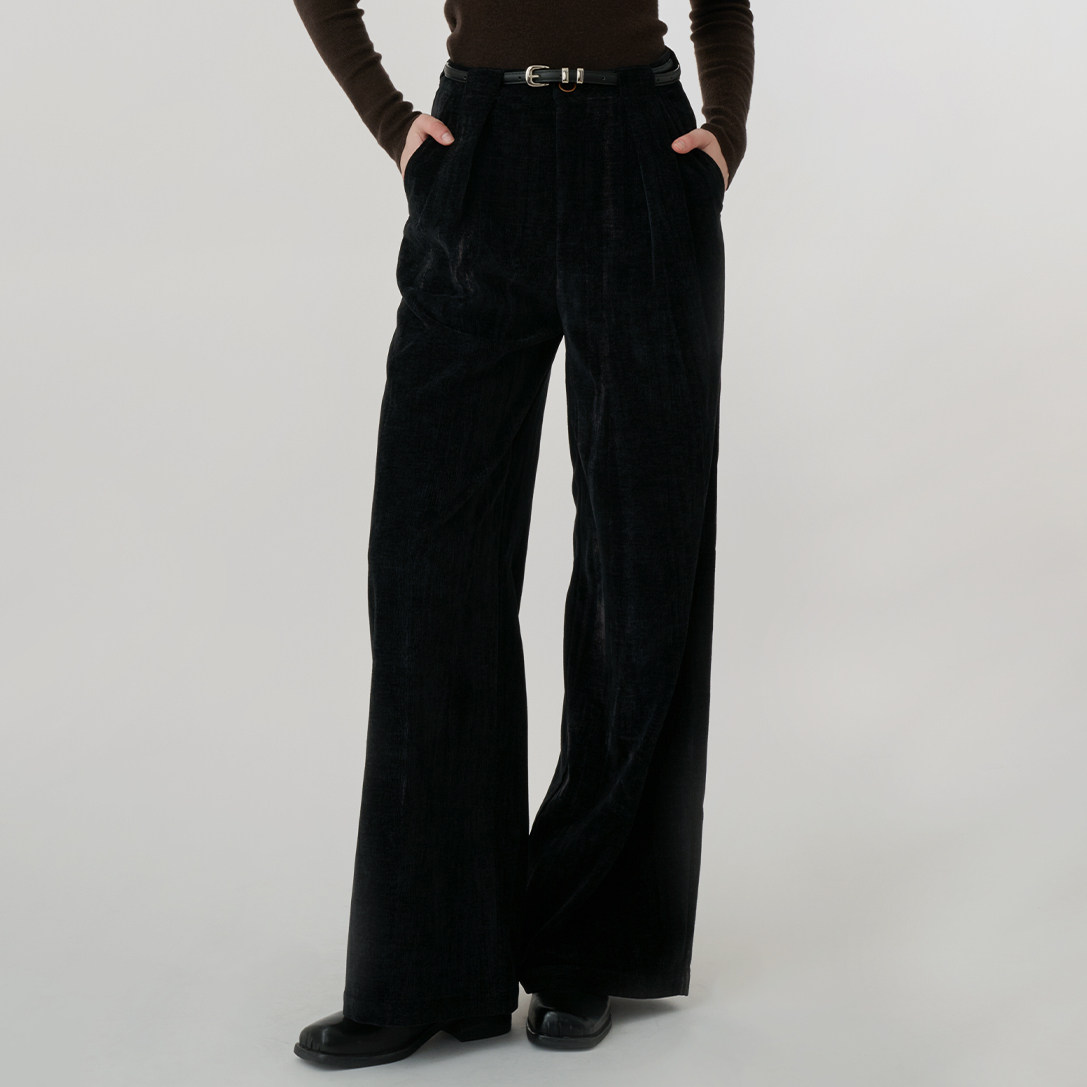 复古黑色丝绒阔腿裤宽松简约休闲