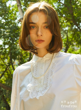 法式复古宫廷风蕾丝边白衬衫纯棉贝壳扣长袖宽松Nuagesfroufrou