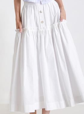 Nuages Froufrou白色褶皱半裙复古法式蕾丝蝴蝶结棉麻吊带