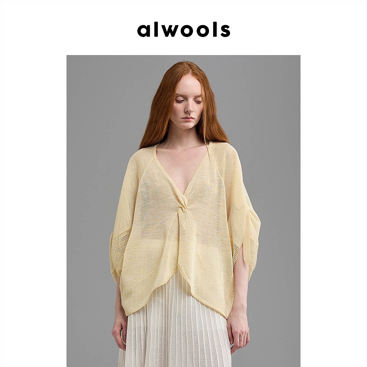ALWOOLS2026春夏新品扭结镂空组织针织罩衫
