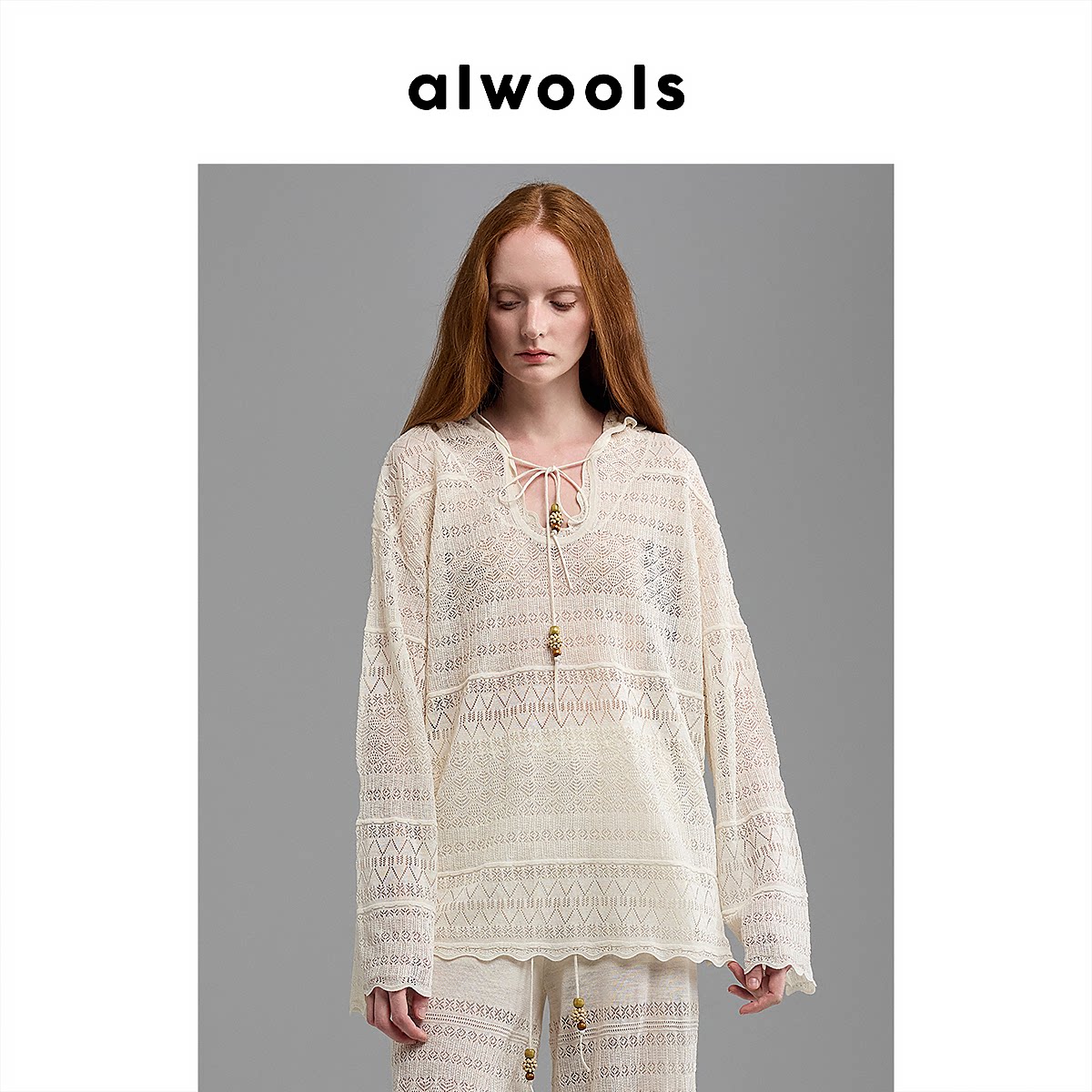 ALWOOLS2026春夏新品钩针挑孔组织拼接针织上衣