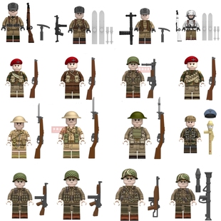 德军士兵小人积木人玩具美法儿童军事警察卫队军队人仔人偶军队男