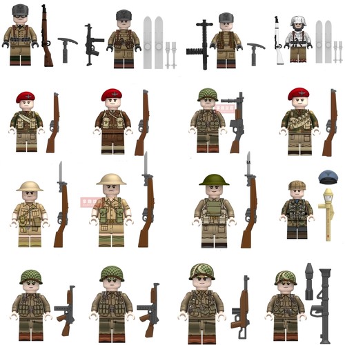 德军士兵小人积木人玩具美法儿童军事警察卫队军队人仔人偶军队男