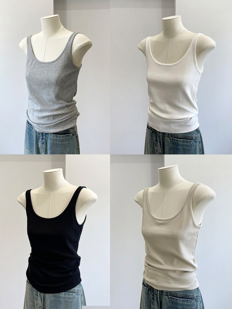 灰色u领螺纹棉吊带背心女夏季韩版简约百搭显瘦白色打底无袖上衣,女装/女士精品,背心吊带,淘宝优惠券,粉丝福利购,淘宝优惠卷