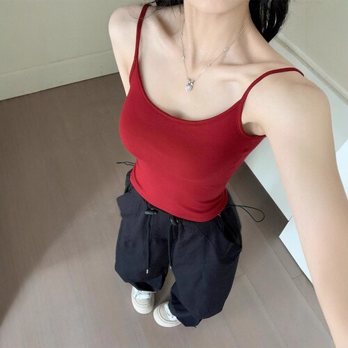 【送运费险】红色带胸垫吊带背心