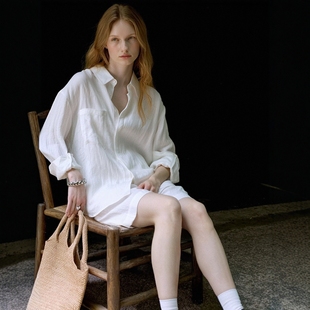 白色亚麻老钱风衬衫女春夏季慵懒松弛高级感棉麻衬衣短裤防晒套装