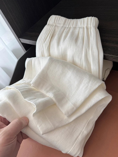 白色奶芙裤女夏季薄款宽松显瘦高腰垂感棉麻阔腿裤休闲直筒长裤子