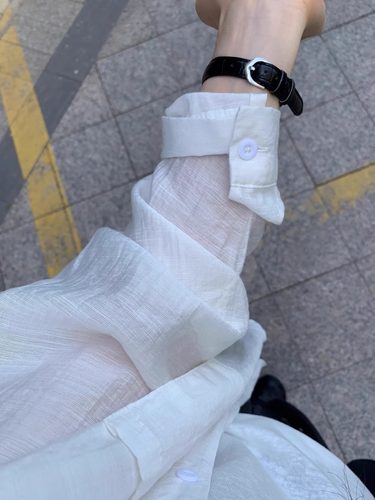 纯亚麻白色薄款亚麻衬衫女夏季