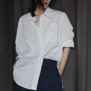 冷淡系高级感白色衬衫女2025春装新款法式宽松休闲气质正肩棉衬衣