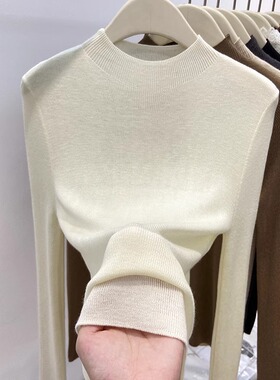 半高领羊毛针织衫上衣女2026新款秋冬打底衫高弹修身长袖内搭毛衣