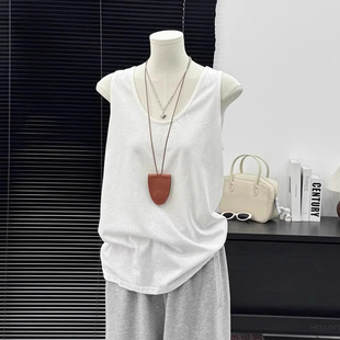 白色宽肩棉麻吊带背心女夏季内搭老头衫外穿宽松百搭显瘦无袖上衣