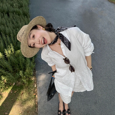 【送运费险】白色亚麻防晒衬衫女