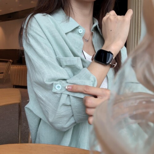 【送运费险】清爽透气绿色麻衬衫